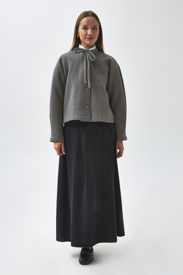 Tie Neck Short Jacket Grey - 2