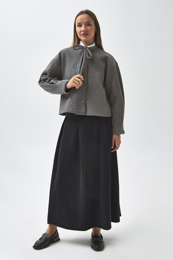 Tie Neck Short Jacket Grey - 3