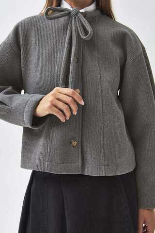 Tie Neck Short Jacket Grey - 4