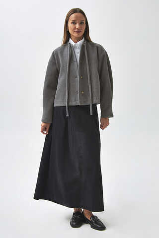 Tie Neck Short Jacket Grey - 5