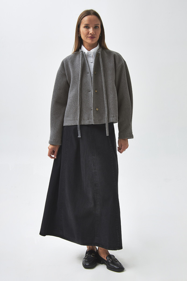 Tie Neck Short Jacket Grey - 5