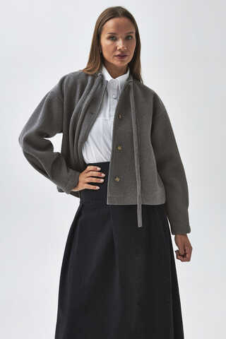 Tie Neck Short Jacket Grey - 7