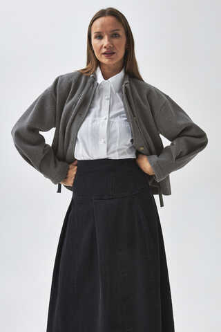 Tie Neck Short Jacket Grey - 9