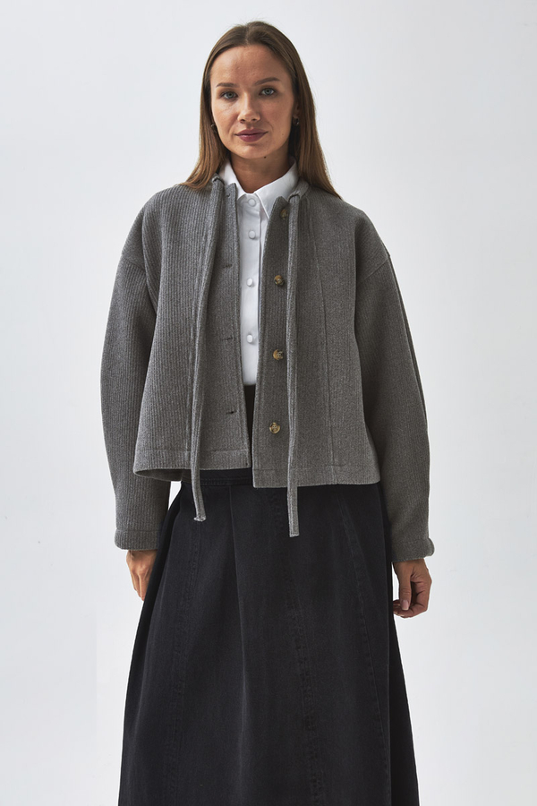 Tie Neck Short Jacket Grey - 10