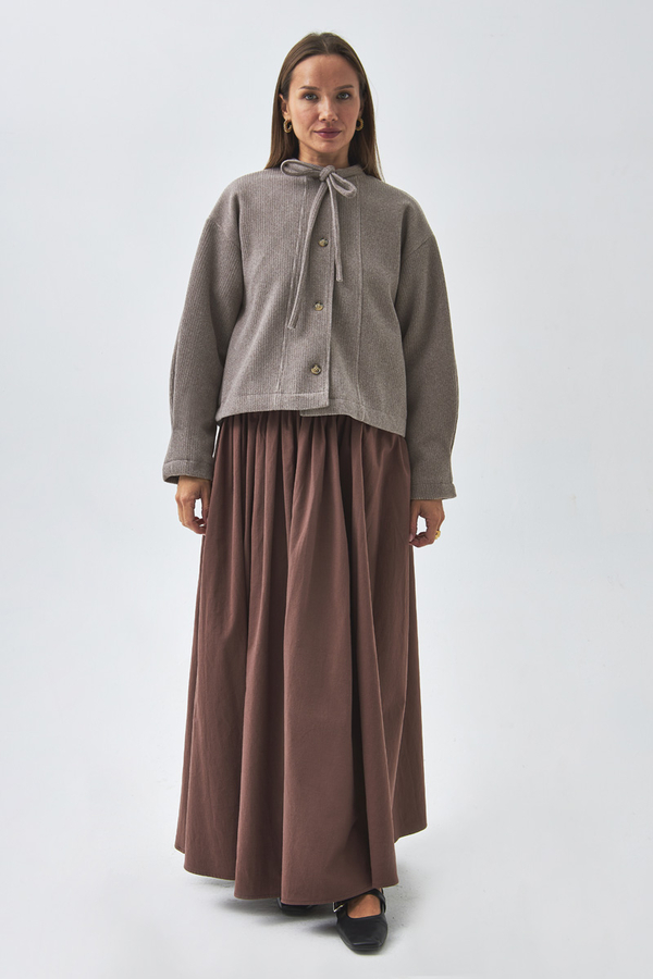 Tie Neck Short Jacket Mink - 2