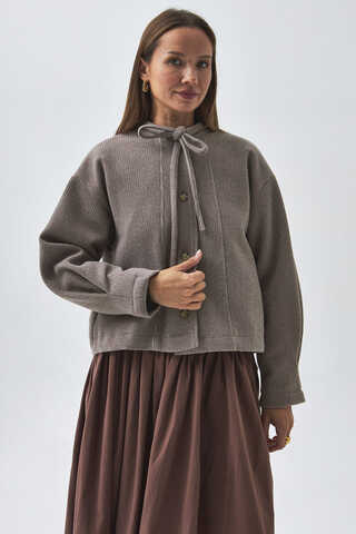 Tie Neck Short Jacket Mink - 1