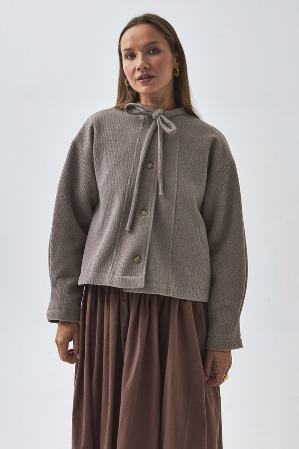 Tie Neck Short Jacket Mink - 4