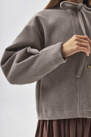 Tie Neck Short Jacket Mink - 5