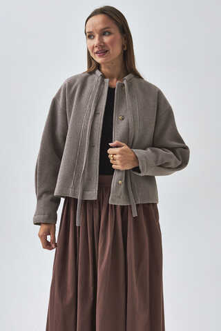 Tie Neck Short Jacket Mink - 7