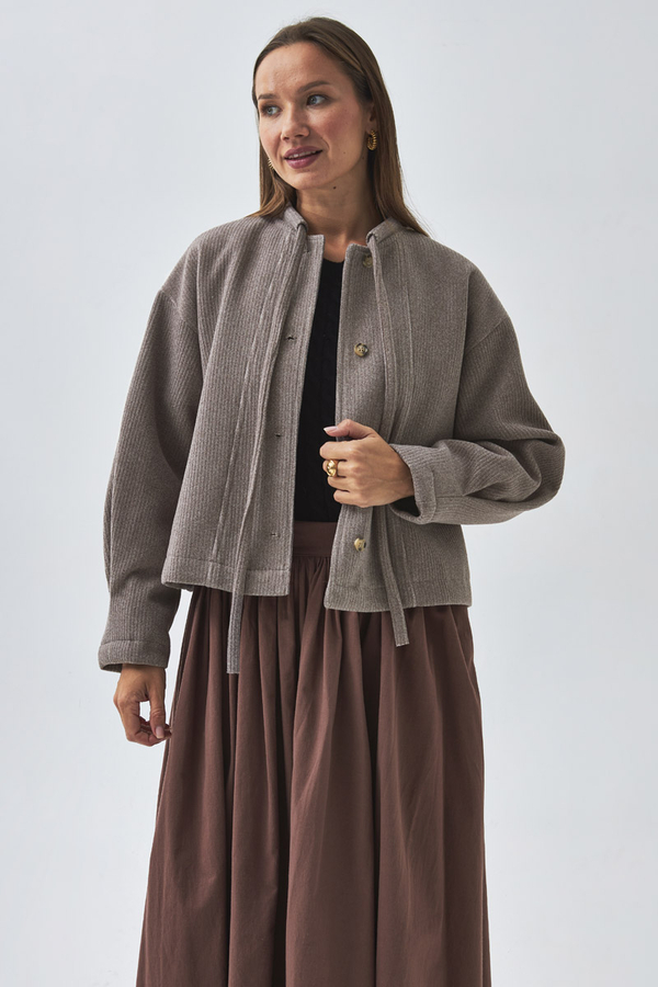 Tie Neck Short Jacket Mink - 7