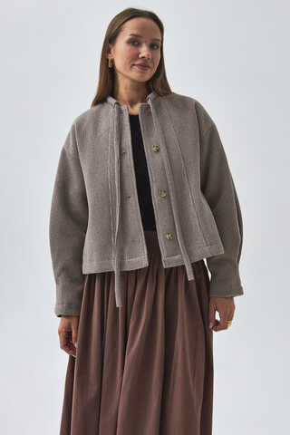 Tie Neck Short Jacket Mink - 8