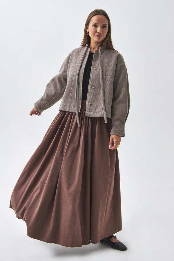 Tie Neck Short Jacket Mink - 9