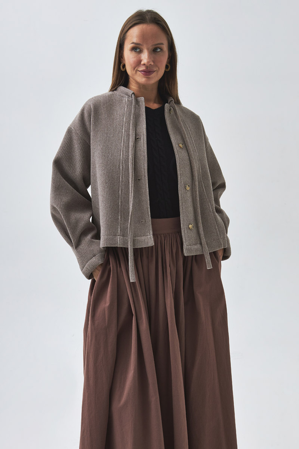 Tie Neck Short Jacket Mink - 10