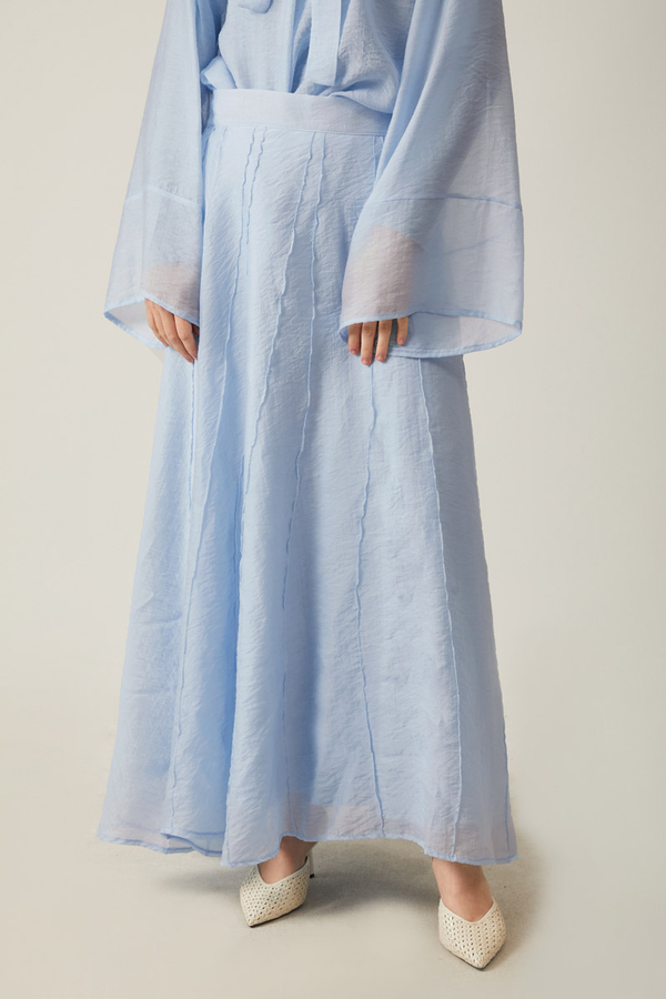 Tie Neck Skirt Set Baby Blue - 4