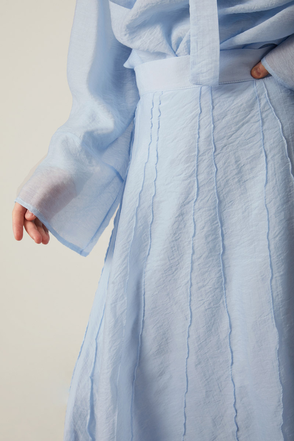 Tie Neck Skirt Set Baby Blue - 8