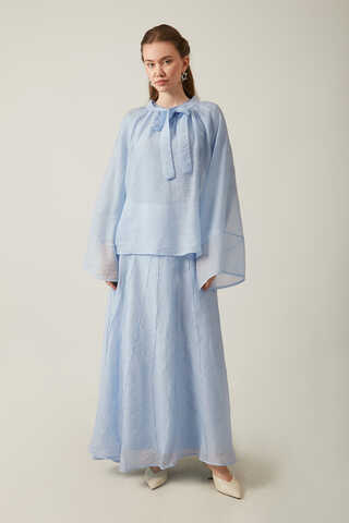 Tie Neck Skirt Set Baby Blue - 9
