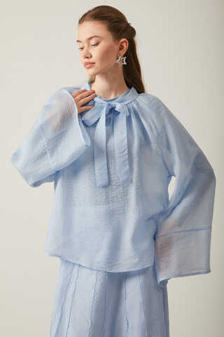 Tie Neck Skirt Set Baby Blue - 10