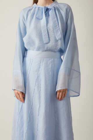 Tie Neck Skirt Set Baby Blue - 11