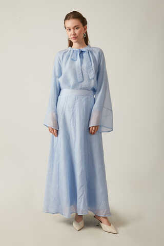 Tie Neck Skirt Set Baby Blue - 12