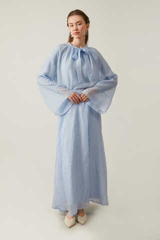 Tie Neck Skirt Set Baby Blue - 3