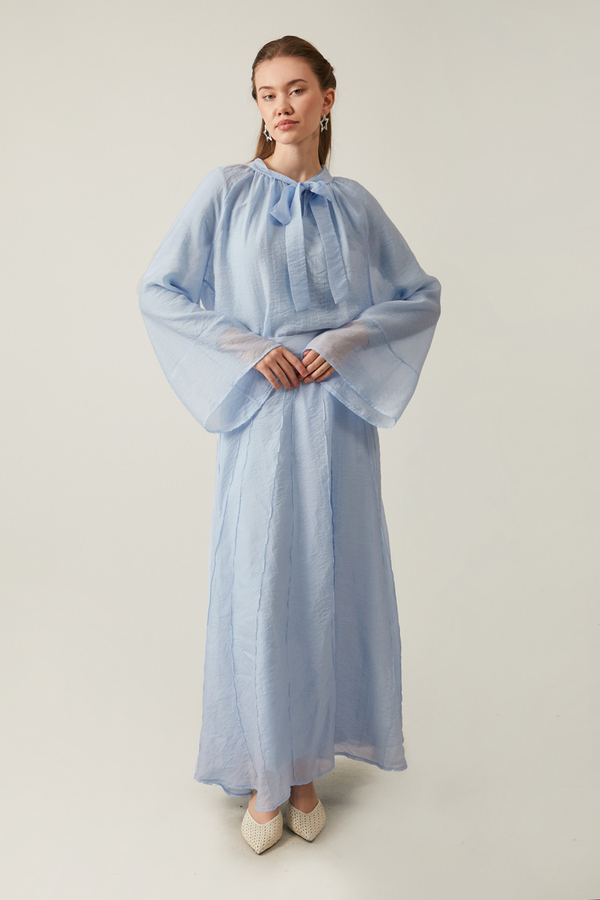 Tie Neck Skirt Set Baby Blue - 3