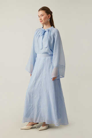 Tie Neck Skirt Set Baby Blue - 1