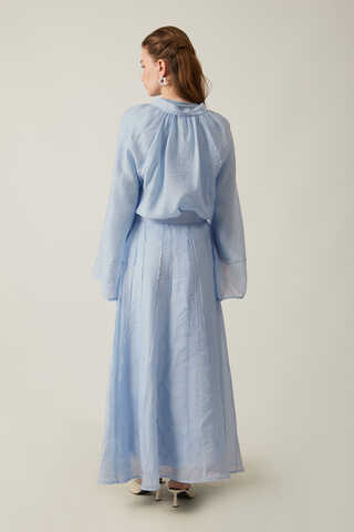 Tie Neck Skirt Set Baby Blue - 13