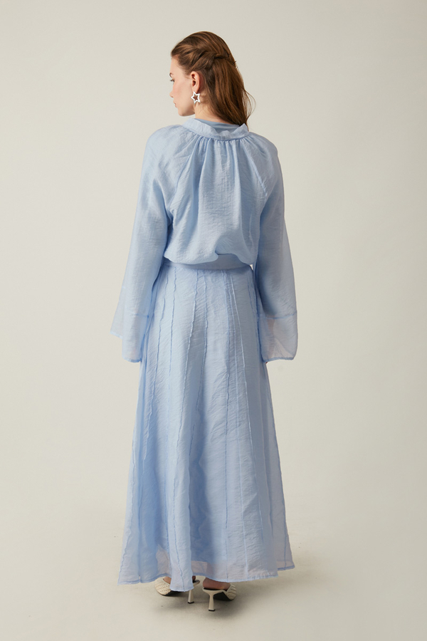 Tie Neck Skirt Set Baby Blue - 13