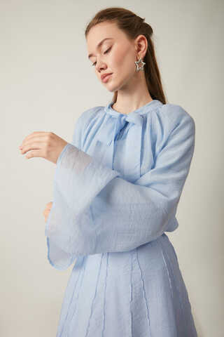 Tie Neck Skirt Set Baby Blue - 7