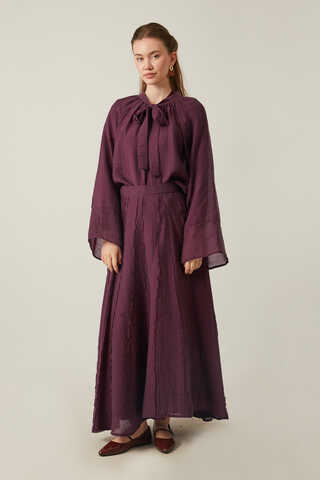 Tie Neck Skirt Set Burgundy - 4
