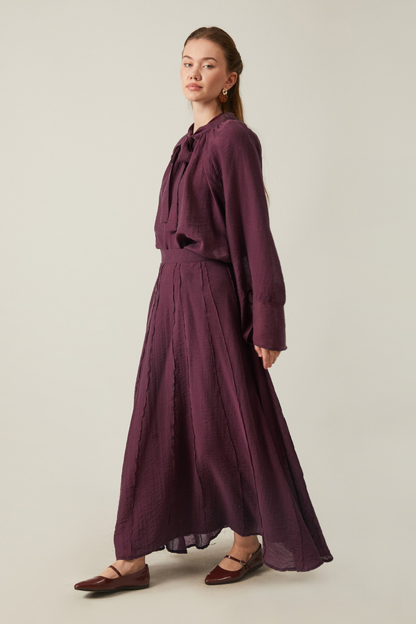 Tie Neck Skirt Set Burgundy - 5