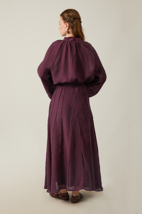 Tie Neck Skirt Set Burgundy - 6