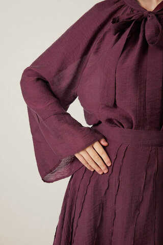 Tie Neck Skirt Set Burgundy - 7