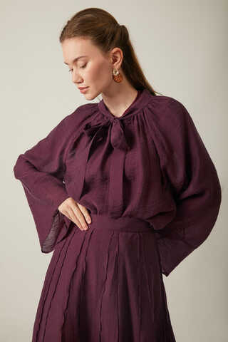 Tie Neck Skirt Set Burgundy - 8