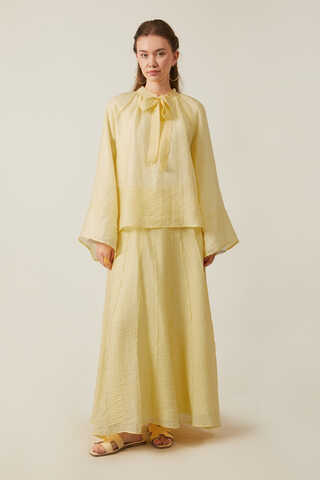 Tie Neck Skirt Set Butter Yellow - 1