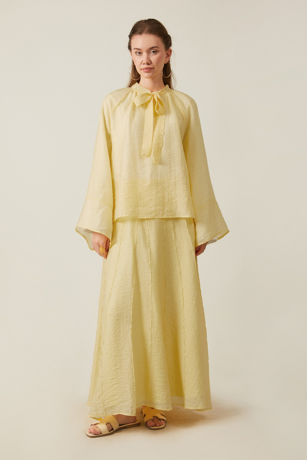 Tie Neck Skirt Set Butter Yellow 
