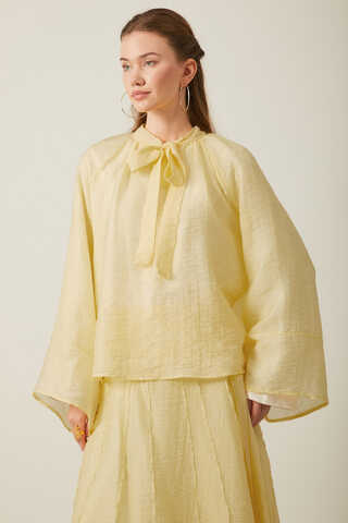 Tie Neck Skirt Set Butter Yellow - 2