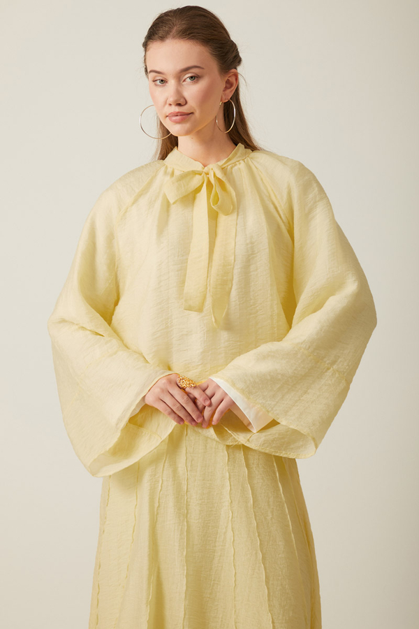 Tie Neck Skirt Set Butter Yellow - 3