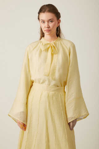Tie Neck Skirt Set Butter Yellow - 4