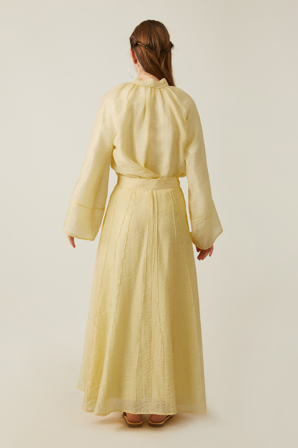 Tie Neck Skirt Set Butter Yellow - 6