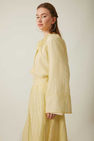 Tie Neck Skirt Set Butter Yellow - 12