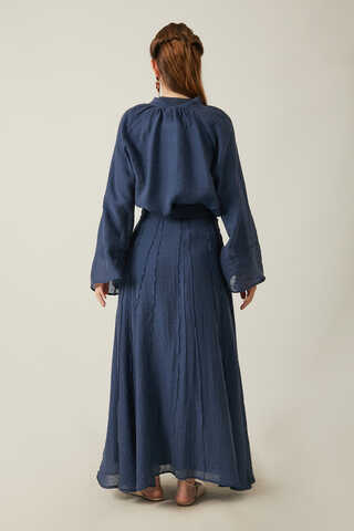 Tie Neck Skirt Set Navy Blue - 10