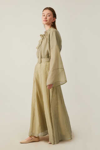 Tie Neck Skirt Set Olive Green - 7