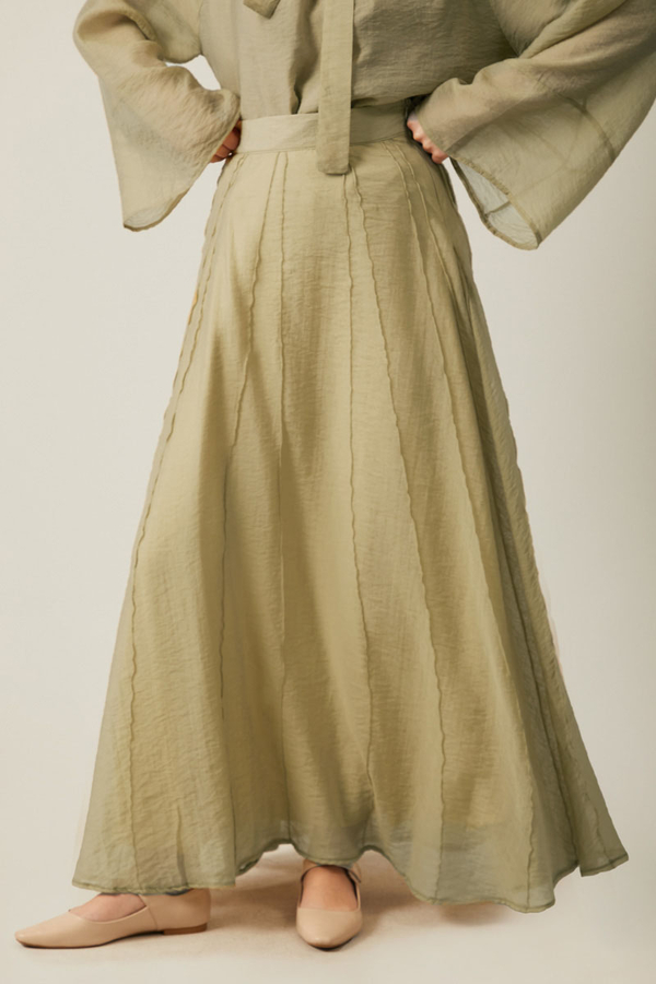 Tie Neck Skirt Set Olive Green - 8