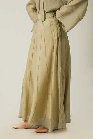 Tie Neck Skirt Set Olive Green - 9