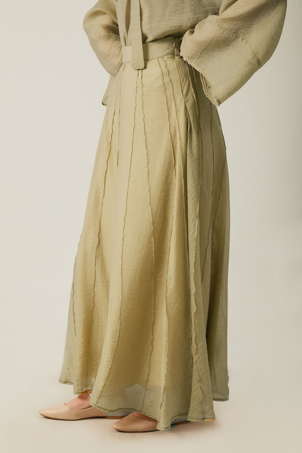 Tie Neck Skirt Set Olive Green - 9