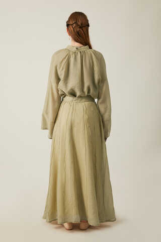 Tie Neck Skirt Set Olive Green - 11