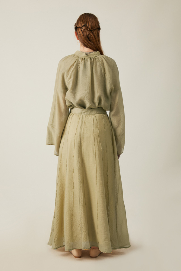 Tie Neck Skirt Set Olive Green - 11