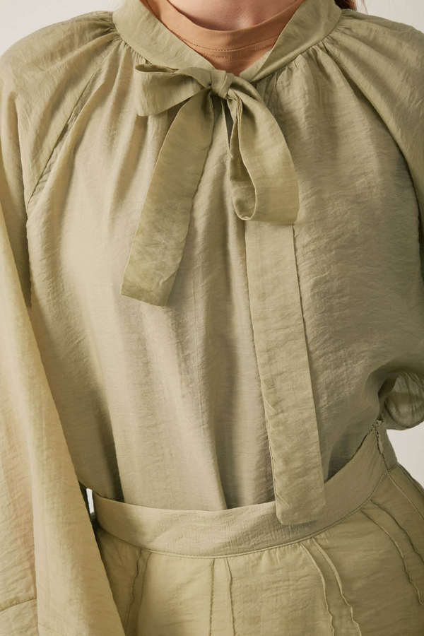 Tie Neck Skirt Set Olive Green - 4