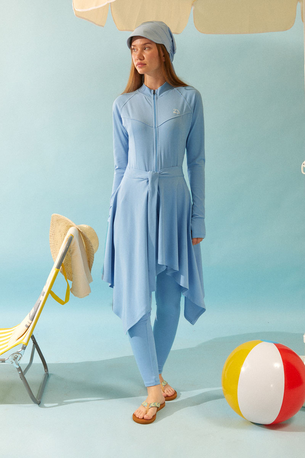 Tie Waist Asymmetric Swim Skirt Baby Blue - 4